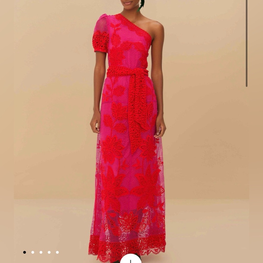 FARM Rio Women's Red Bicolor Guipure One-Shoulder Maxi Dress - Picture 2 of 11